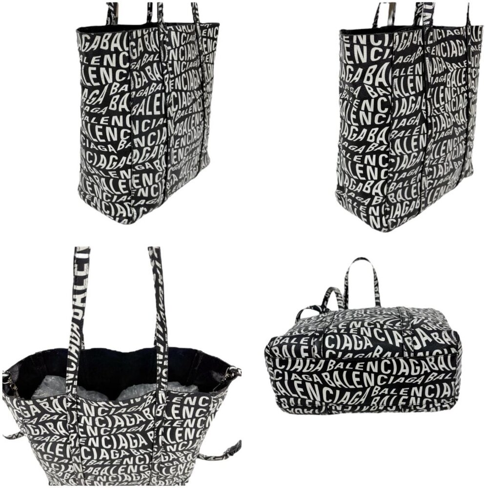 Balenciaga Everyday Tote 2-Way Wave Logo Black White Tote Bag - Picture 4 of 10